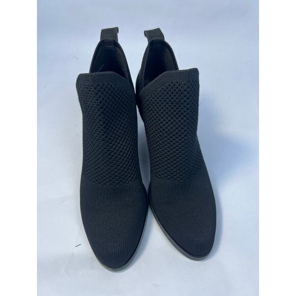 Eileen Fisher Black Knit Ankle Booties, Size 6.5, Block Heel, Stretch Pull-On - Picture 3 of 7